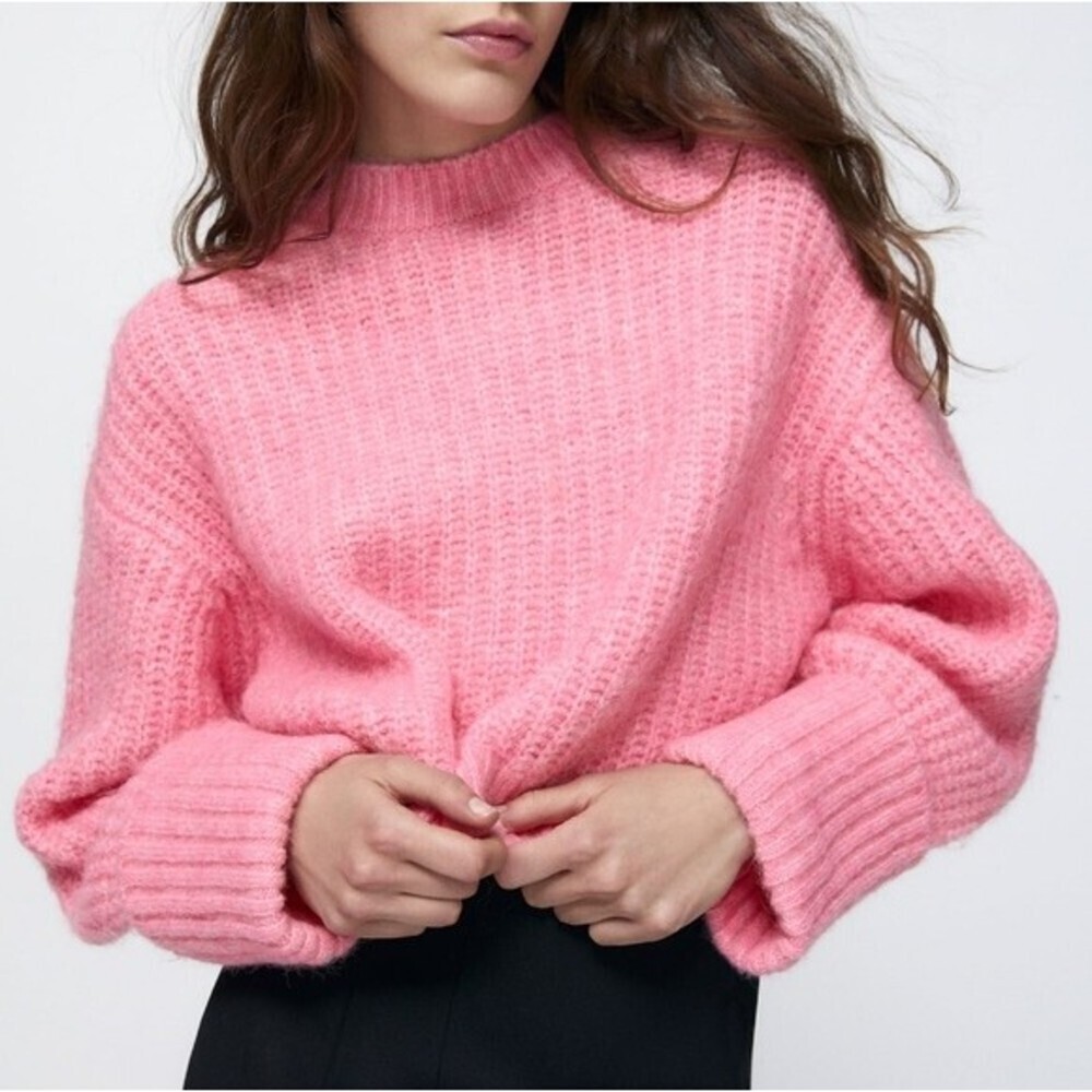 Zara Purl Soft Knit Textured Ribbed Pink Barbie Pullover Sweater NWT